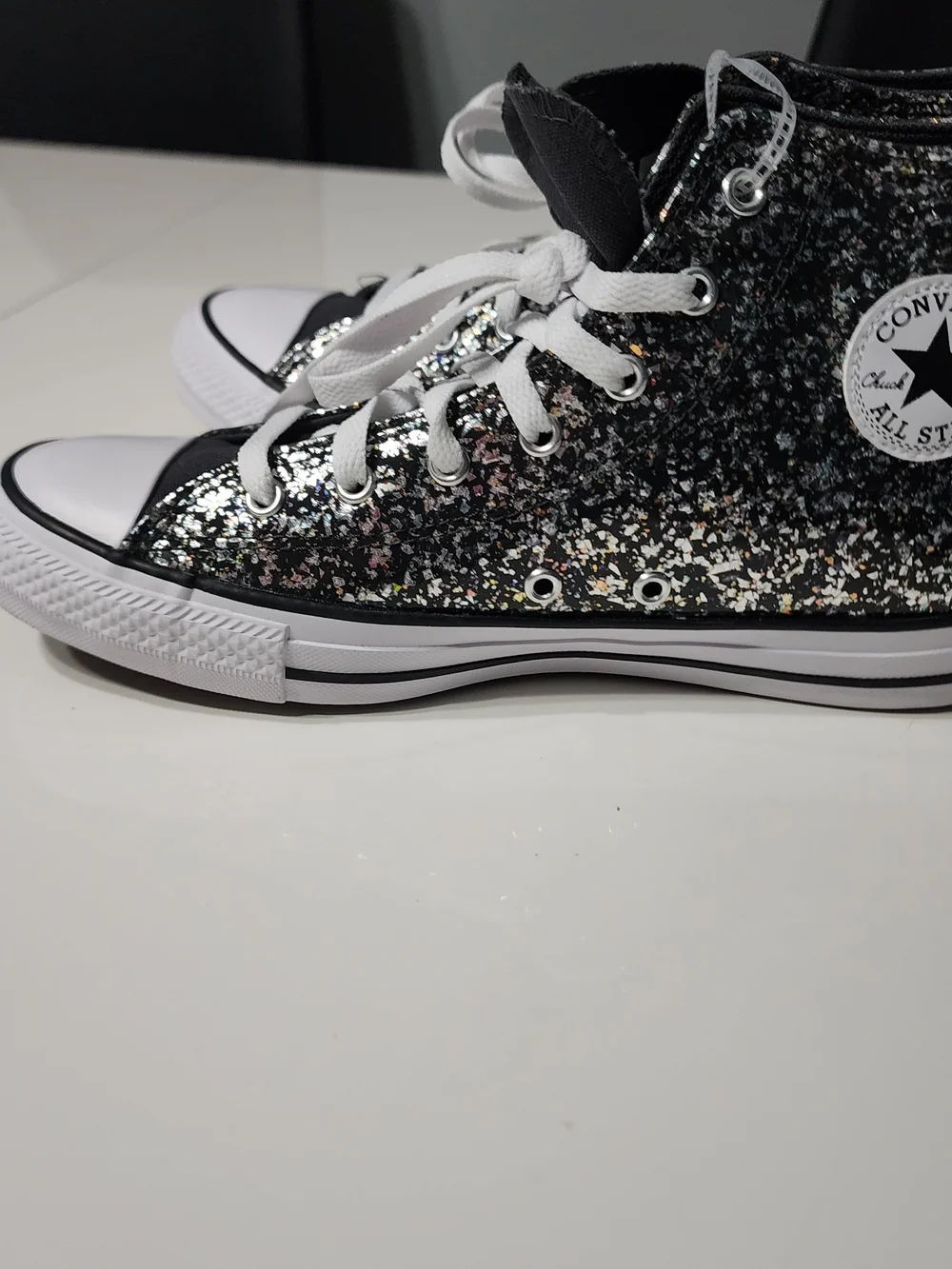 Converse Youth High Top Sneakers in Black with Glitter